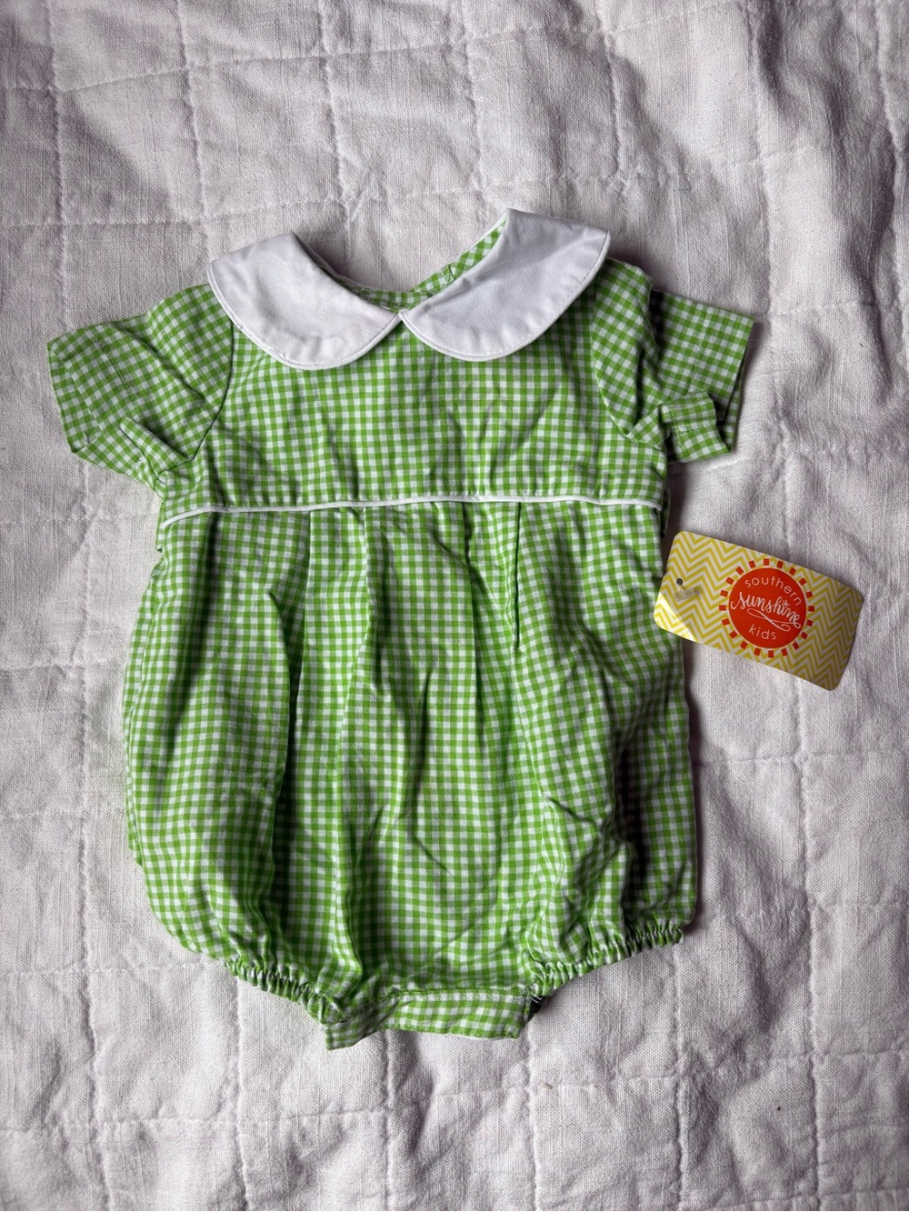 NWT Southern Sunshine Green Gingham Baby Bubble Romper Peter Pan Collar 3 Months